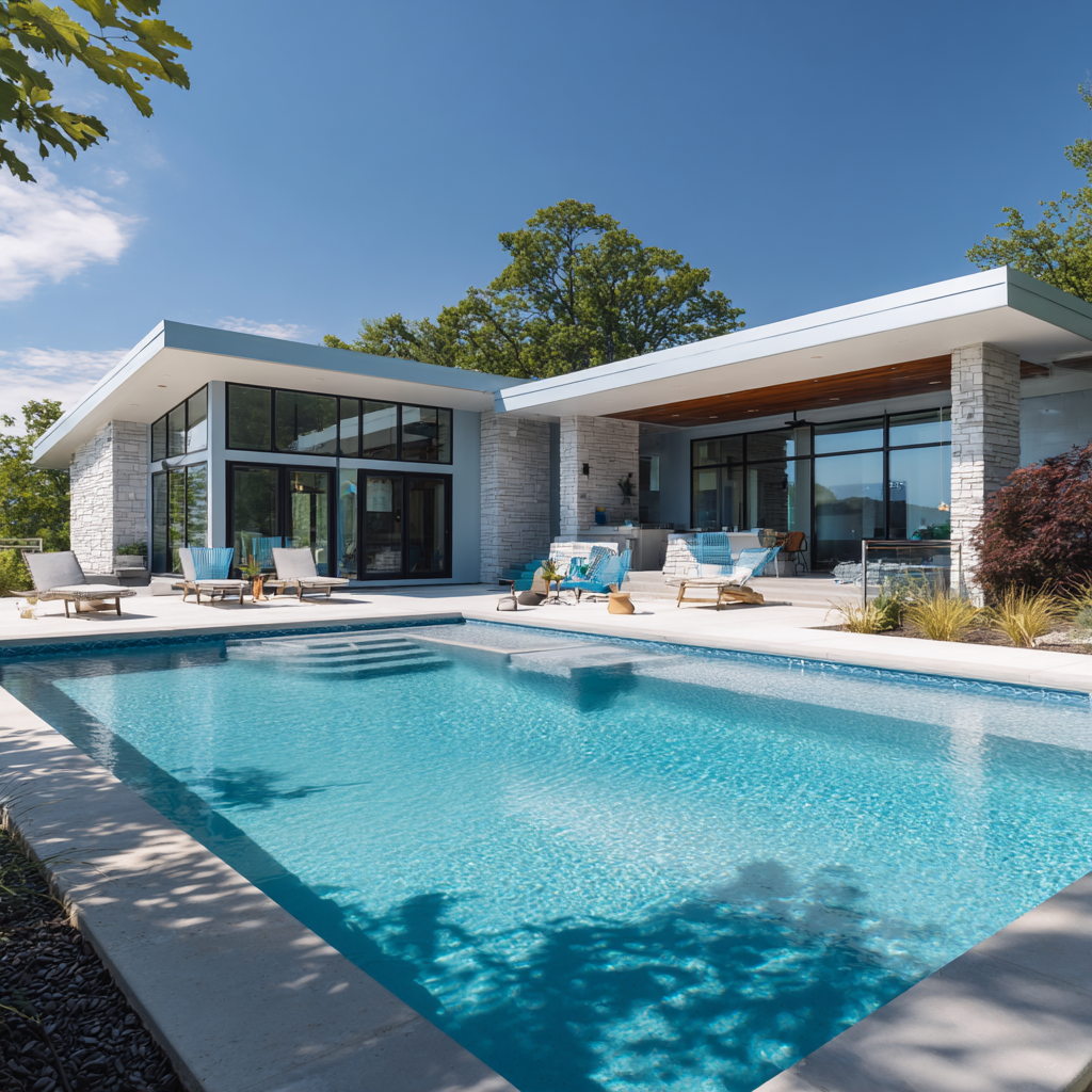 White modern home with pool